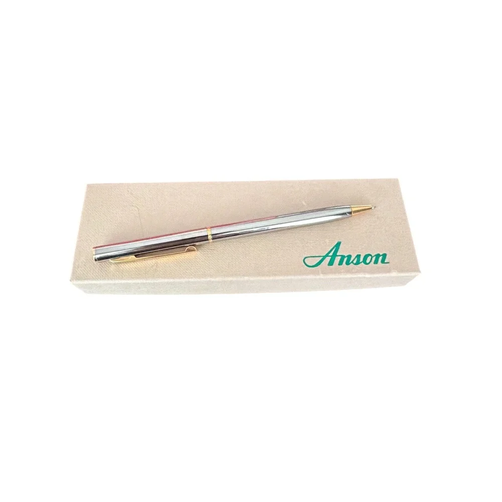 Anson Ballpoint Pen Silver Gold Two Tone Steel Vintage Writing‎ Tool Box Logo